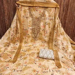 LeeliPeeri Designer Floral Printed Sequinned Unstitched Dress Material image 4