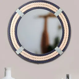 Creation India Craft Beige & Blue Braided Jute Round Wall Mirror-image-98