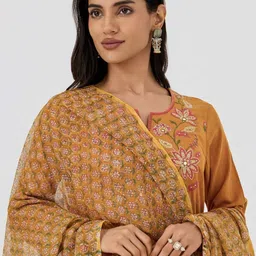 KALINI Women Embroidered Regular Kurta with Trousers & With Dupatta image 2