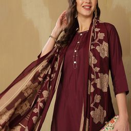 Anouk Women Floral Regular Pure Silk Kurta with Trousers & With Dupatta-picture-7