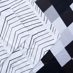 Threadwear White Geometric Printed Cotton 350 TC Fitted Queen Bedsheet Set-2.75m x 2.35m image 2