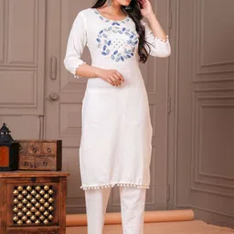 KALINI Women Ethnic Motifs Embroidered Regular Mirror Work Kurta with Trousers image 5