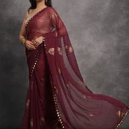 DIVASTRI Floral Mirror Work Poly Georgette Saree image 5