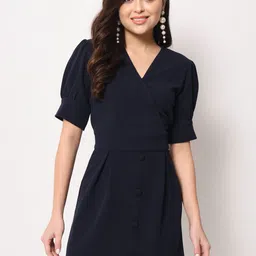 CORSICA Women V-Neck Puff Sleeves A-Line Mini Dress-picture-21