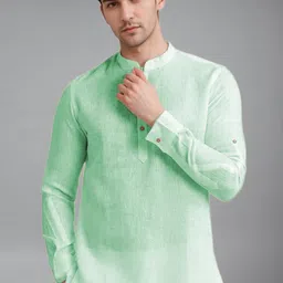 Navkanj Band Collar Roll-Up Sleeves Cotton Straight Short Kurta-picture-19