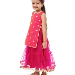 Babyoye Sleeveless Kurta with Danglers & Lehenga Set - Pink image 2