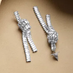 Rubans Voguish Rhodium-Plated Crystals Studded Geometric Drop Earrings image 4