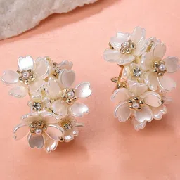 Scintillare By Sukkhi Gold-Plated Artificial Beaded Floral Shaped Hoop Earrings-image-26