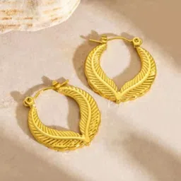 THEPANDASTOREE Gold Plated Stainless Steel Leaf Hoops for Women-picture-31