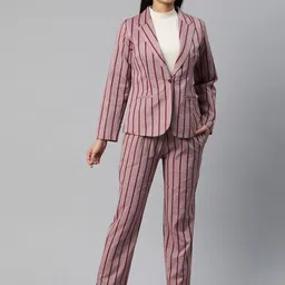 R.Code by The Roadster Life Co. Women Striped Notched Lapel Blazer With Trousers Co-Ords-image-22