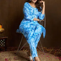 Women Basket Abstract Printed Pure Cotton V-Neck Straight Kurta With Trousers image 5