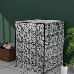 Myntra Elegant Homes Black & White Printed Waterproof Washing Machine Cover With Zip image 2