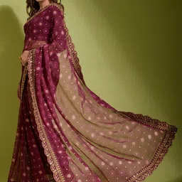 CANIZZARO Embellished Embroidered Pure Chiffon Heavy Work Saree image 2