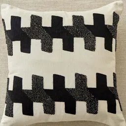 Home Centre Monochrome Beige & Black Printed Cotton Square Cushion Cover-image-97