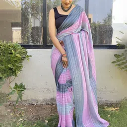 KAYOMMI Striped Pure Chiffon Ready to Wear Saree image 5