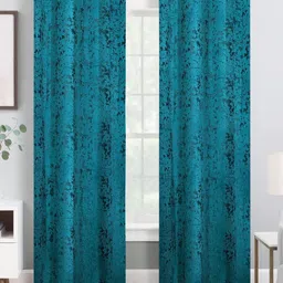 IVAZA Turquoise Blue & Black Set of 2 Black Out Door Curtain-image-11