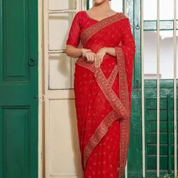 Mitera Ethnic Motifs Embroidered Pure Chiffon Saree image 5