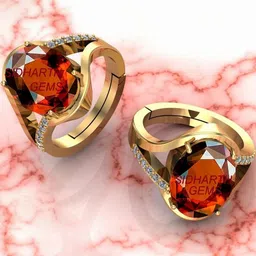 Sidharth Gems 13.25 Ratti 12.00 KT Gold Adjustable Gomed Hessonite Brass Ring-picture-38