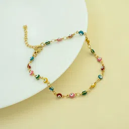 ARTKLIM Stainless Steel Gold-Plated Evil Eye Beaded Anti Tarnish Anklet-image-17