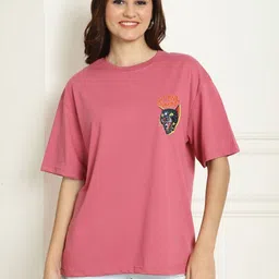 Metronaut Women Pack of 2 Pink Panther Typography Printed Cotton Oversized T-shirts image 5