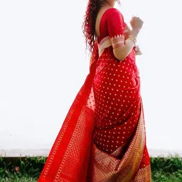 CaniBani Red Silk Blend Banarasi Sarees image 2