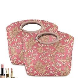 Kuber Industries Set of 2 Floral Embroidered Handheld Bag-picture-22