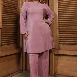 Instafab Plus Striped Round Neck Satin Kurta With Trouser-picture-2