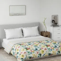 Ddecor Yellow Cotton Floral 80 GSM Summer Reversible Double Dohar-image-24