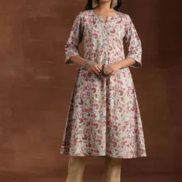 Libas Floral Printed Sequinned Cotton A-Line Kurta-picture-27