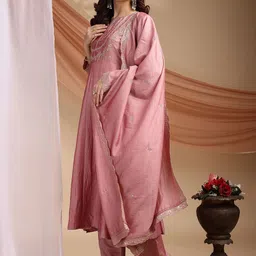 all about you Women Ethnic Motifs Embroidered Regular Thread Work Kurta with Trousers & With Dupatta image 2