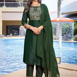 Royal Export Floral Yoke Design Thread Work Straight Kurta With Trouser & Dupatta-picture-30