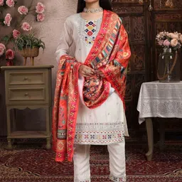 T4You Girls Ethnic Motifs Embroidered Regular Thread Work Kurta with Trousers & With Dupatta image 2