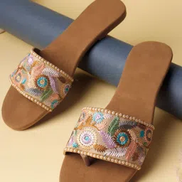 Try Me Women Floral Embroidered Round Toe One Toe Comfortable Everyday Flats-picture-18