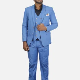 GARGIAN Master Cut Men Blue Solid Slim-Fit Single Breasted 3-Piece Suits-picture-19
