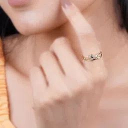 Zalkari Sterling Silver Gold-Plated Cubic Zirconia Studded Angle Wings Promise Finger Ring image 4