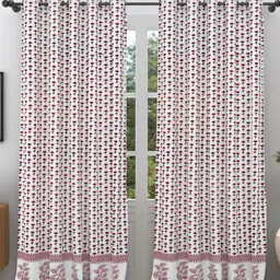 The Craft Monk White & Pink Set of 2 Floral Door Curtain image 1