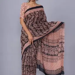 JALTHER Floral Pure Cotton Block Print Saree-picture-11