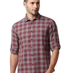 Basics Men Relaxed Fit Spread Collar Checked Cotton Casual Shirt-image-34
