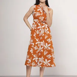 QOMN Women Floral Printed Pure Cotton Shirt Midi Dress With Belted-picture-20