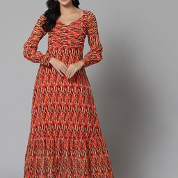 aayu Women Abstract Printed Cuffed Sleeve Maxi Dress-picture-4