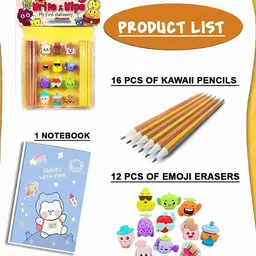 YK 16 Pcs Pencils Stationery With 12 Emoji Erasers & 1 Notebook-picture-18