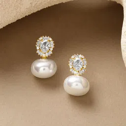 Rubans 18K Gold-Plated Crystal AD Studded & Pearls Beaded Circular Shaped Drop Earrings-picture-29