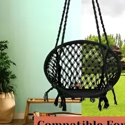 Swingzy Black Textured Pure Cotton Hammock Swing image 5