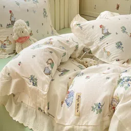JC HOME Green & White Cartoon Characters Printed Double Queen Regular Bedding Set image 2