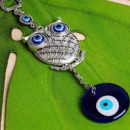 BLUE BEADS Evil Eye Owl Door Hanging & Owl Evil Eye Keychain Combo image 4
