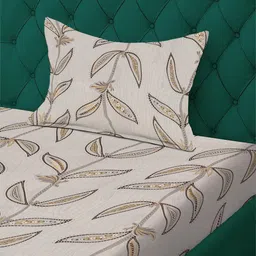 KLOTTHE Beige Floral 300 TC Single Bedsheet with 1 Pillow Covers image 5