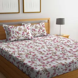 Myntra Elegant Homes White & Pink Floral 300 TC King Bedsheet Set 2.50 m x 2.25 m-image-75
