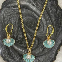 BDIVA Gold-Plated Sea Breeze Elegance Aqua Beaded Jewellery Set image 1