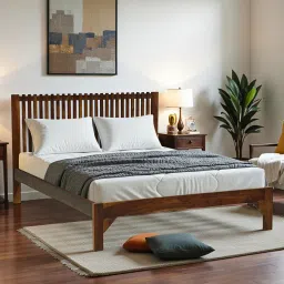 woodsworth from pepperfry Beaune Sheesham Wood Queen Size Bed In Provincial Teak Finish image 1