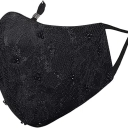 masq Anti-Pollution, Anti-Bacterial (BFE>99%) 4 Layer Embroidered, Designer, Fashionable & Protective Nylon Cloth Face Mask Combo for Women, Girls with Detachable Chain, Size Adjustable Ear Loops & Mask Bag Black_Beaded_Large_01 Reusable, Washable Cloth Mask-picture-33